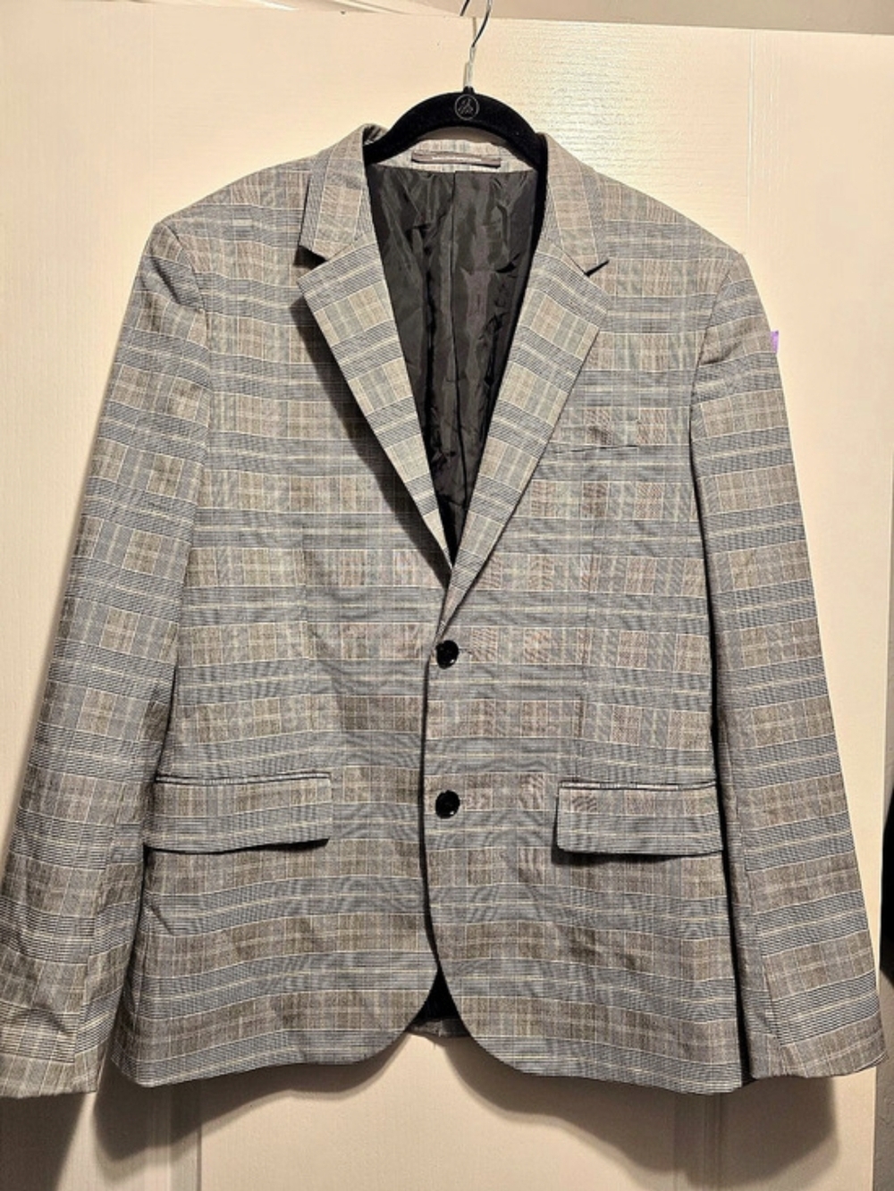 H&M Skinny Fit Plaid Suit Jacket Plaid Sport Coat in Gray & Black